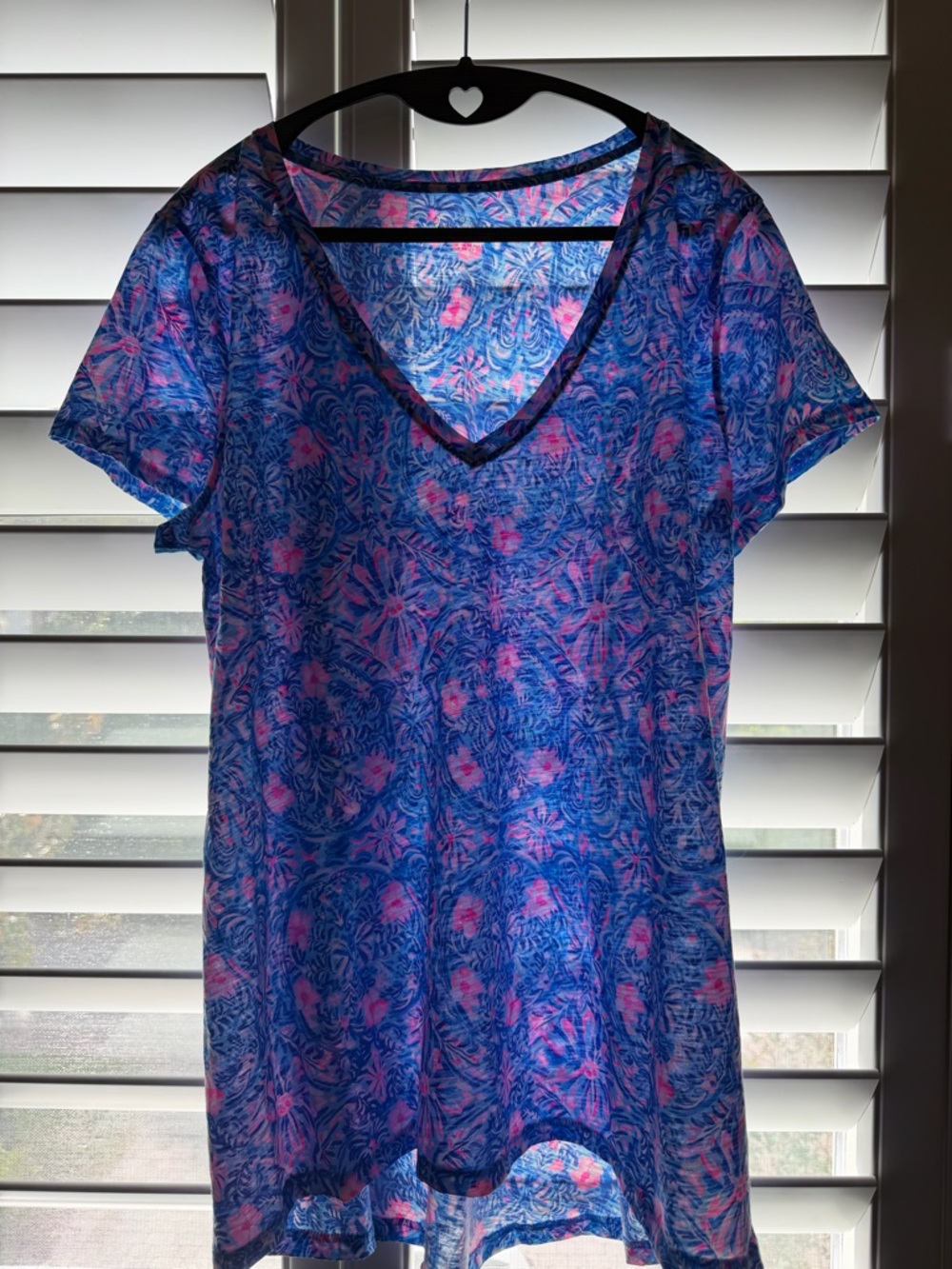 Lilly Pulitzer Etta Blue & Pink V-Neck Short Sleeve Tee